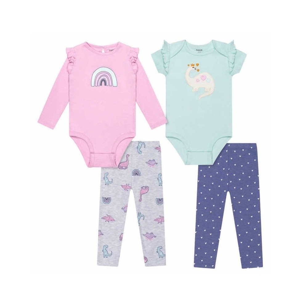 Pekkle Bodysuit and Pants Set Baby Girls 3M Pink Mint NEW‎ 4-Piece Rainbow Dino
